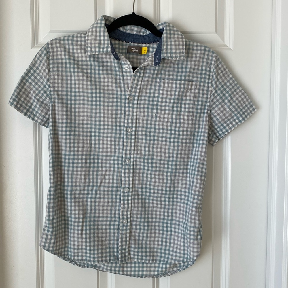 Rumi + Ryder Boys Plaid Short Sleeve Button Down Shirt - Large‎ - Green/Gray